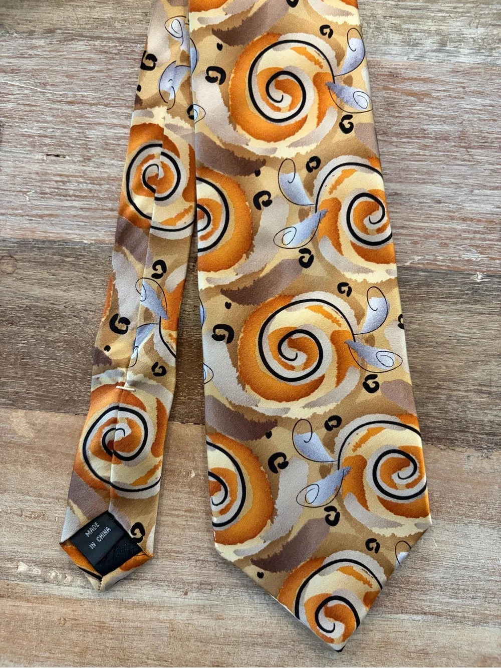 J. Garcia Tie Vid-Game Collection Fifty Two Silk Orange Gold‎ Tan Swirl Retro